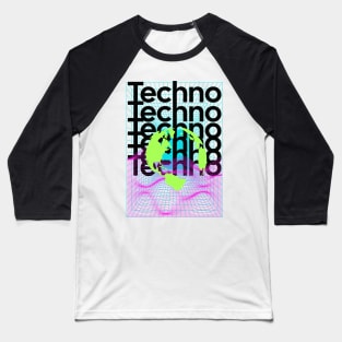 TECHNO  - Grid Globe (Black/lime/pink/blue) Baseball T-Shirt